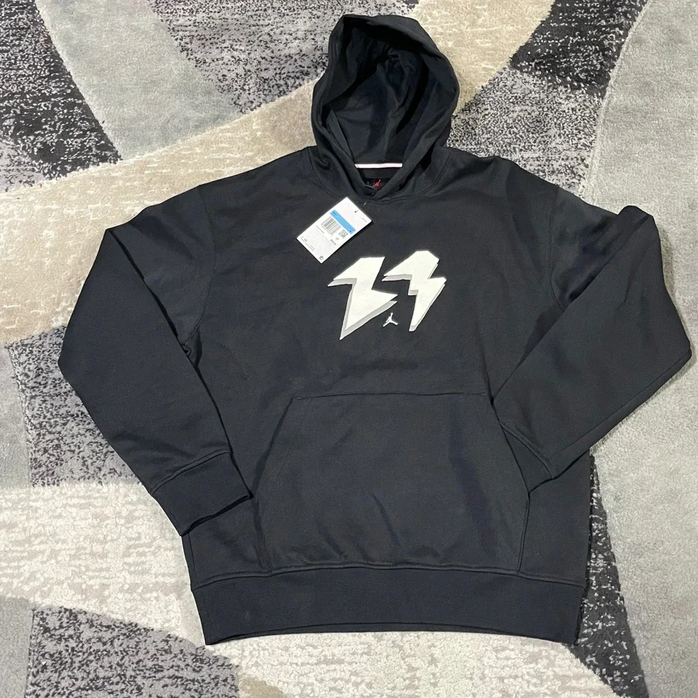 Nike Jordan Lightning Bolt Hoodie‎ Men Medium Black FB7021-010 23 Spellout NEW